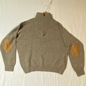 Men's oatmeal 1/4 zip wool sweater.